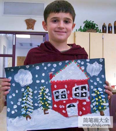 雪中的房屋国外小朋友绘画作品欣赏