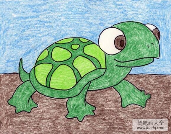 海底世界儿童画作品之绿色的小乌龟
