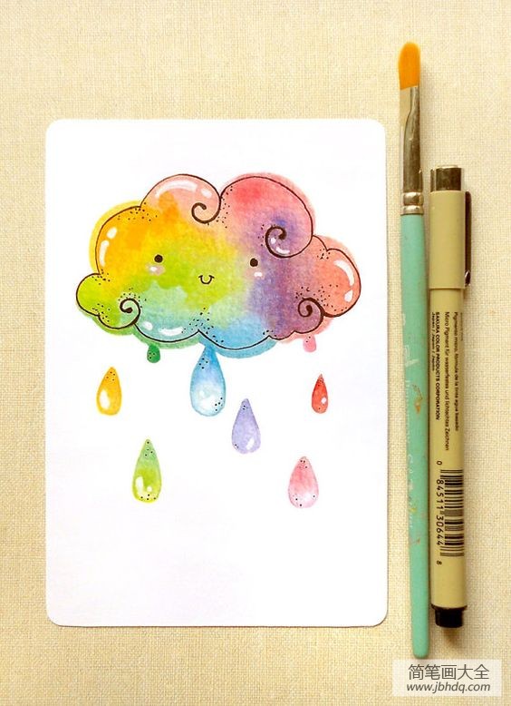 彩虹色的云朵姑娘创意绘画作品图片