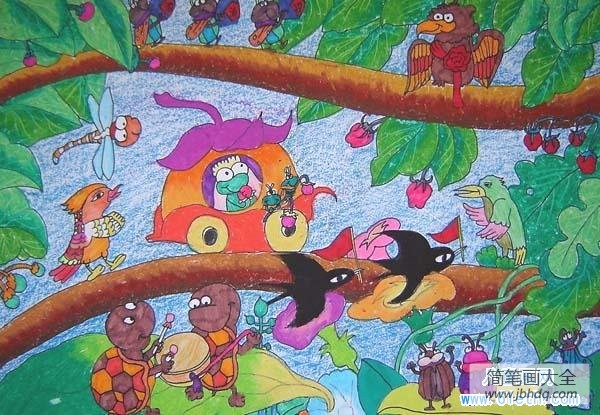 春天卡通儿童绘画作品欣赏:春天里的森林音乐