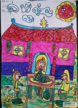 五色粽子端午节小学生绘画作品赏析