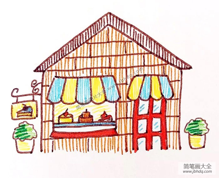 画一间漂亮的蛋糕店_图文教程-简笔画大全