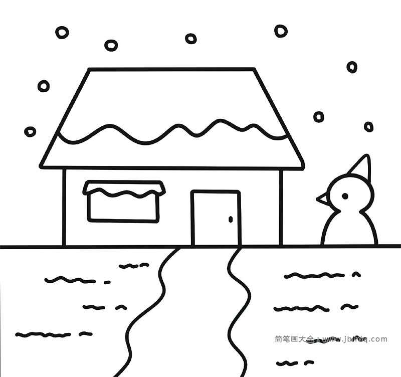 雪景房子简笔画图片