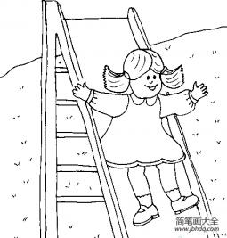 爱滑滑梯简笔画的小朋友