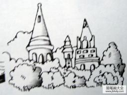 卡通童话建筑城堡简笔画 