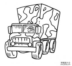 迷彩军用卡车简笔画图片
