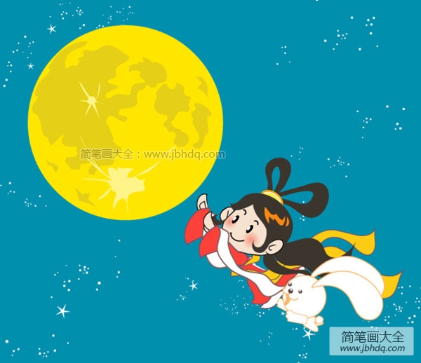 中秋节嫦娥奔月简笔画（卡通版）
