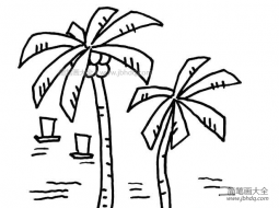 小船与椰子树简笔画