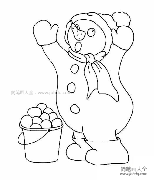 玩雪球的雪人简笔画