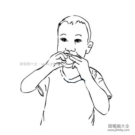 吃月饼的小男孩简笔画