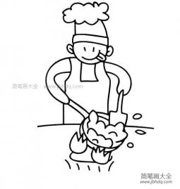 在炒菜的厨师简笔画