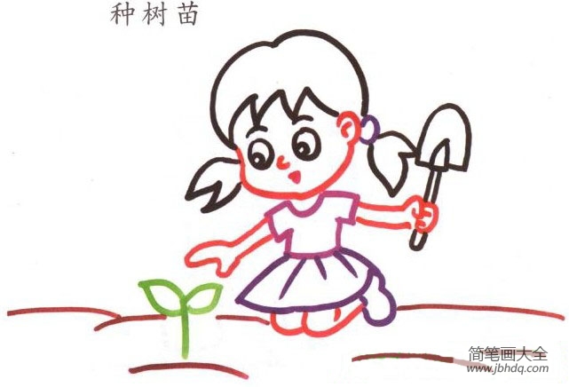 小女孩植树简笔画图片图片