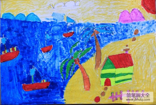 儿童画去海边玩