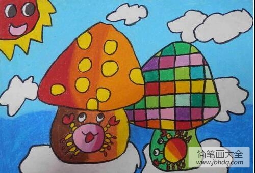 儿童画蘑菇也会飞