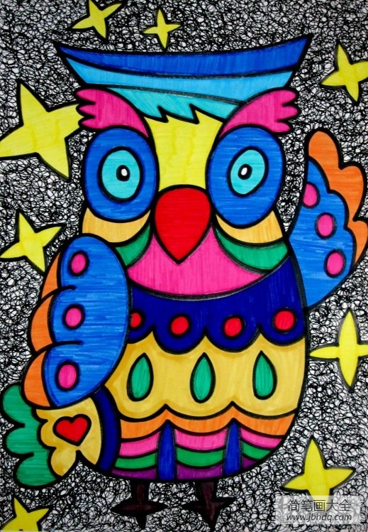 儿童画彩色的猫头鹰