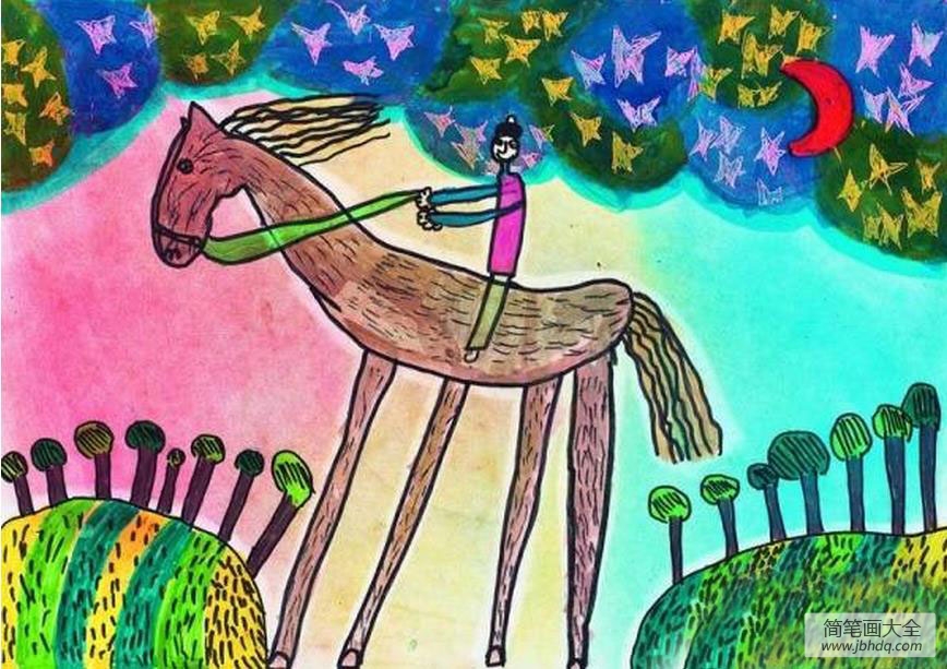 儿童画 骑马