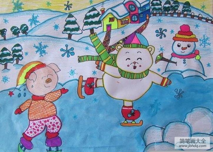 儿童画冬天的乐趣