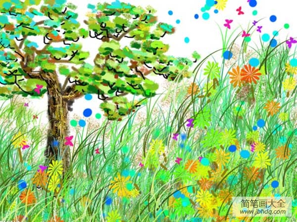 儿童画百草园的花和草