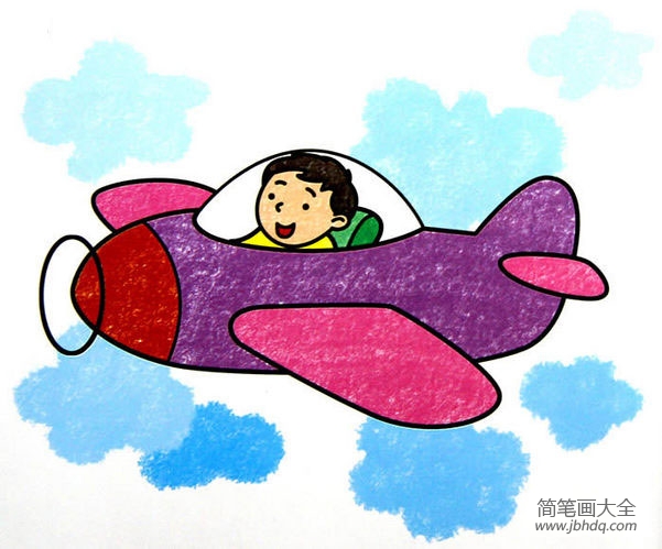 儿童画小朋友开飞机