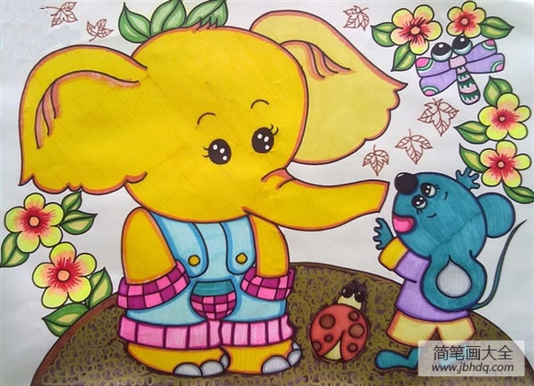 儿童画大象和老鼠
