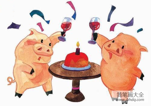 儿童画庆祝的小猪