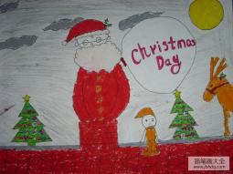 圣诞节儿童画 圣诞老人爬烟囱