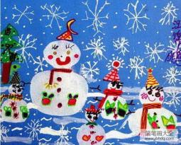 圣诞节儿童画 圣诞雪人