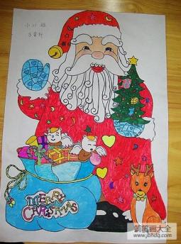圣诞节儿童画 幸福的圣诞老人