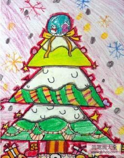 圣诞节儿童画 七彩的圣诞树