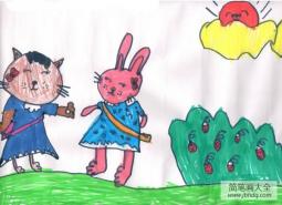 儿童画小猫和小兔