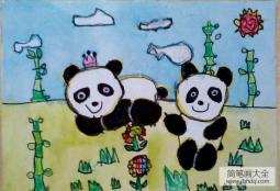 儿童画两只大熊猫