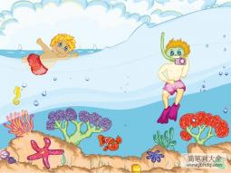 儿童画到海底潜水去