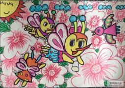 儿童画蜜蜂忙着采花蜜
