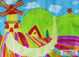 儿童画彩色的风车