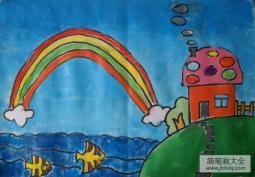 儿童画挂在天上的彩虹