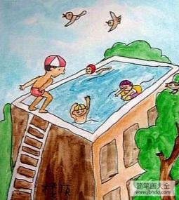 儿童画跳水