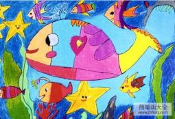 儿童画快活的小鱼