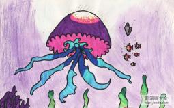 儿童画巡游海底世界的水母