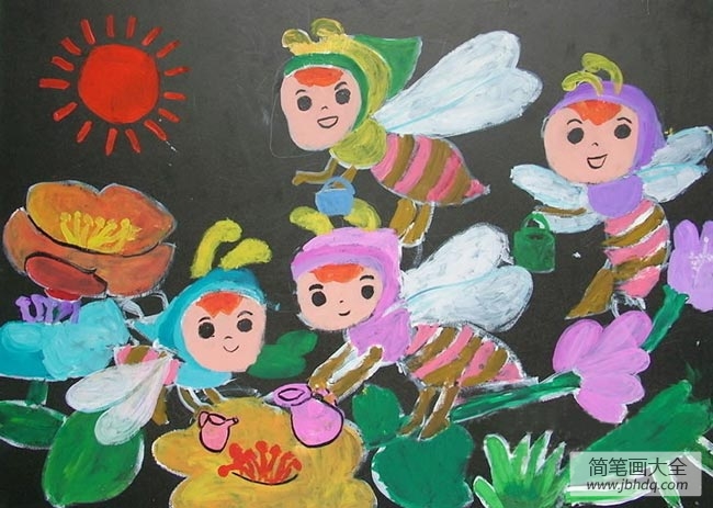 儿童水粉画作品 可爱小蜜蜂