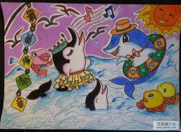 儿童油棒画作品 最美海豚音