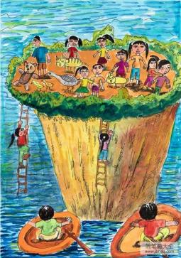 儿童画 世界上最后的一座孤岛