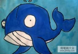 儿童水粉画作品 蓝鲸