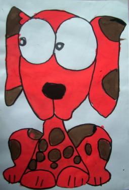 儿童水粉画作品 斑点狗