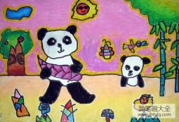 大熊猫儿童水彩画