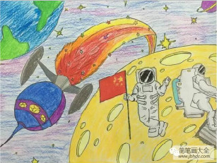 宇宙飞船登月儿童画