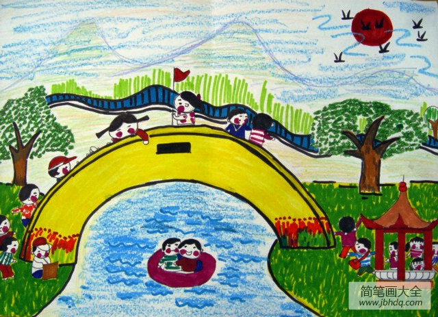 关于春游的水彩儿童画