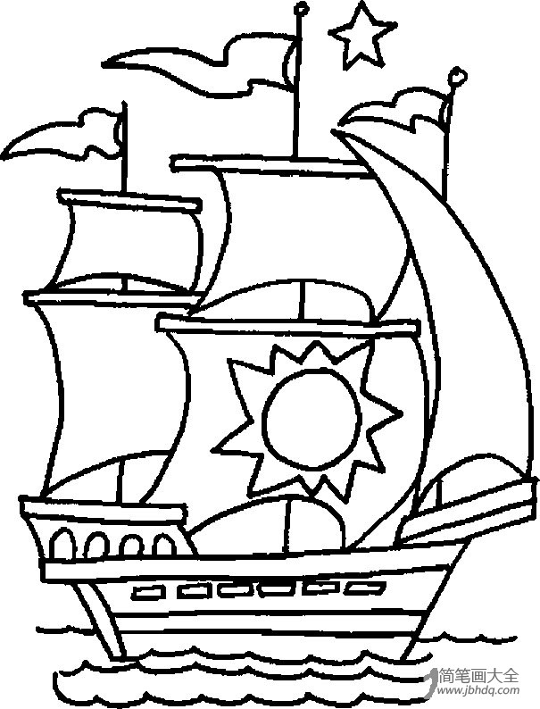 海盗船怎么画 简笔画图片
