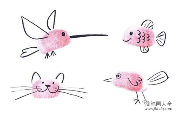 四种可爱小动物的手指画