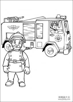消防员和消防车简笔画