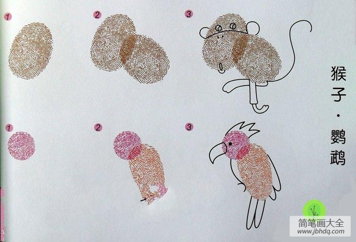 儿童手指画 猴子和鹦鹉